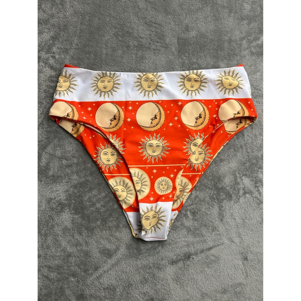 Zaful Celestial Sun Moon Print Bikini Bottoms Orange Astrology Swim XL